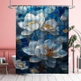 thumbnail image 6 of Blue Flower Shower Curtain Stained Glass Dreamy Lotus Flower Waterproof Bathroom Curtains with Plastic Hooks Beautiful White Lotus Blue Lotus Leaf  Bathtub Curtain Men Women Bath Decor, 6 of 7