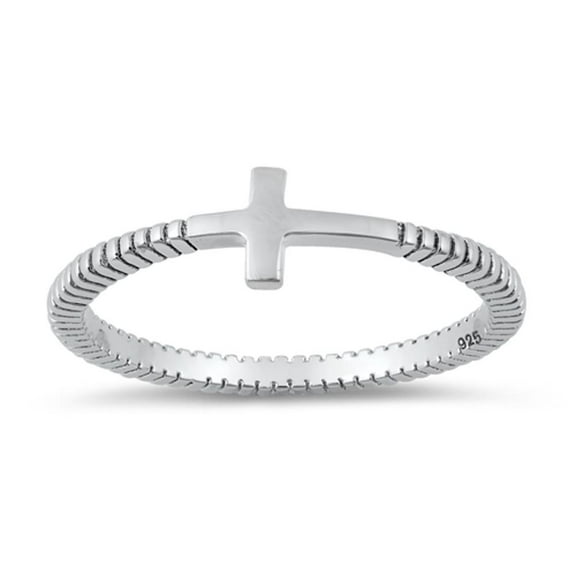 CHOOSE YOUR COLOR Thin Sideways Cross Grooved Ring .925 Sterling Silver Band Jewelry Female Size 12