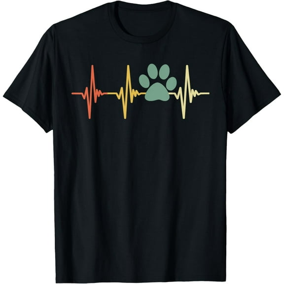 Vintage Dog Heartbeat Retro Paw Print Love Dogs T-ShirtMen and women, Black T-shirt, size: Extra large