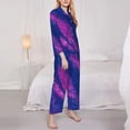 thumbnail image 4 of Kll Neon Gradient Blue Print Women'S Long Sleeve Pajamas With Pants Sleepwear Loungewear 2 Set-Small, 4 of 9