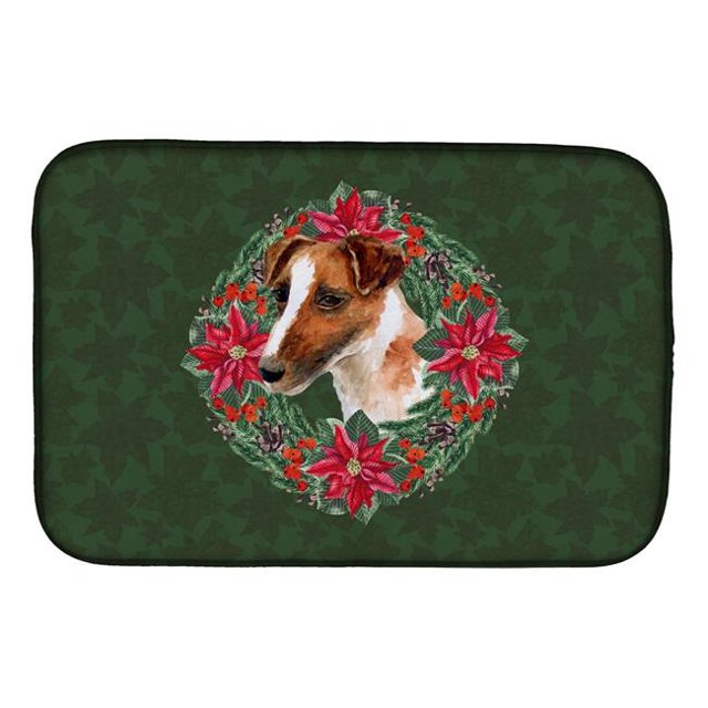 Carolines Treasures CK1513DDM Smooth Fox Terrier Poinsetta Wreath Dish Drying Mat