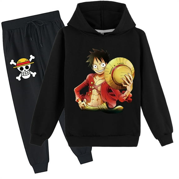 One Piece Pullover Hooded Sweatshirt and Sweatpants Set,Casual Long Sleeve Hoodie Anime Tracksuit for Teen