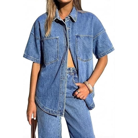 EMMIOL Women's Oversized Distressed Denim Shirt Long Sleeve Button Down Jean Jacket Fall Casual Outfits 2026