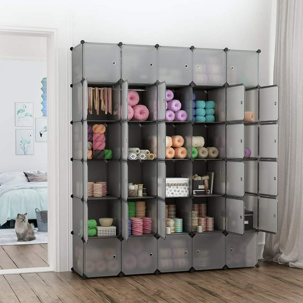 30 Cube Closet Organizer Plastic, Stackable Closet Storage Shelves