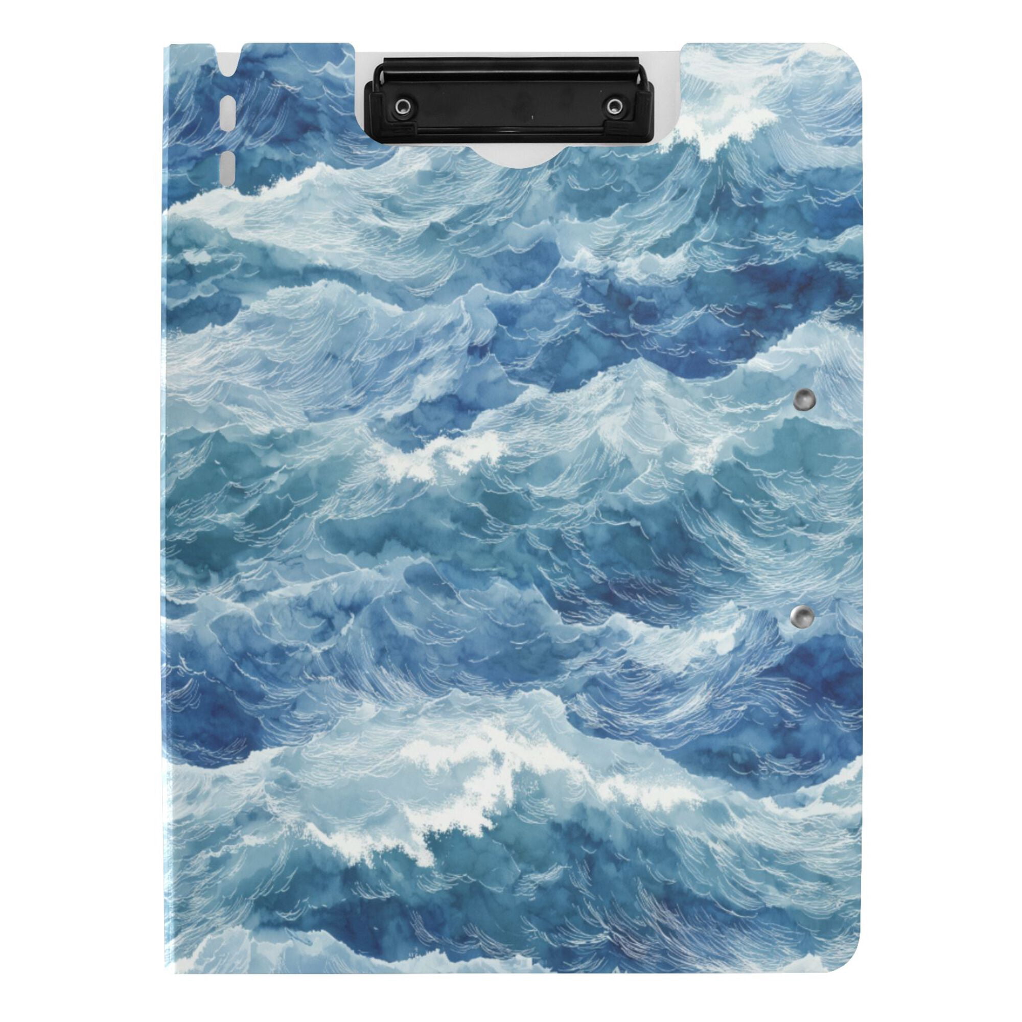 FORMRS A4 Clipboard Folder with Pen Holder Horizontal Foldable School Office Binder, Blue Watercolor Ocean Waves
