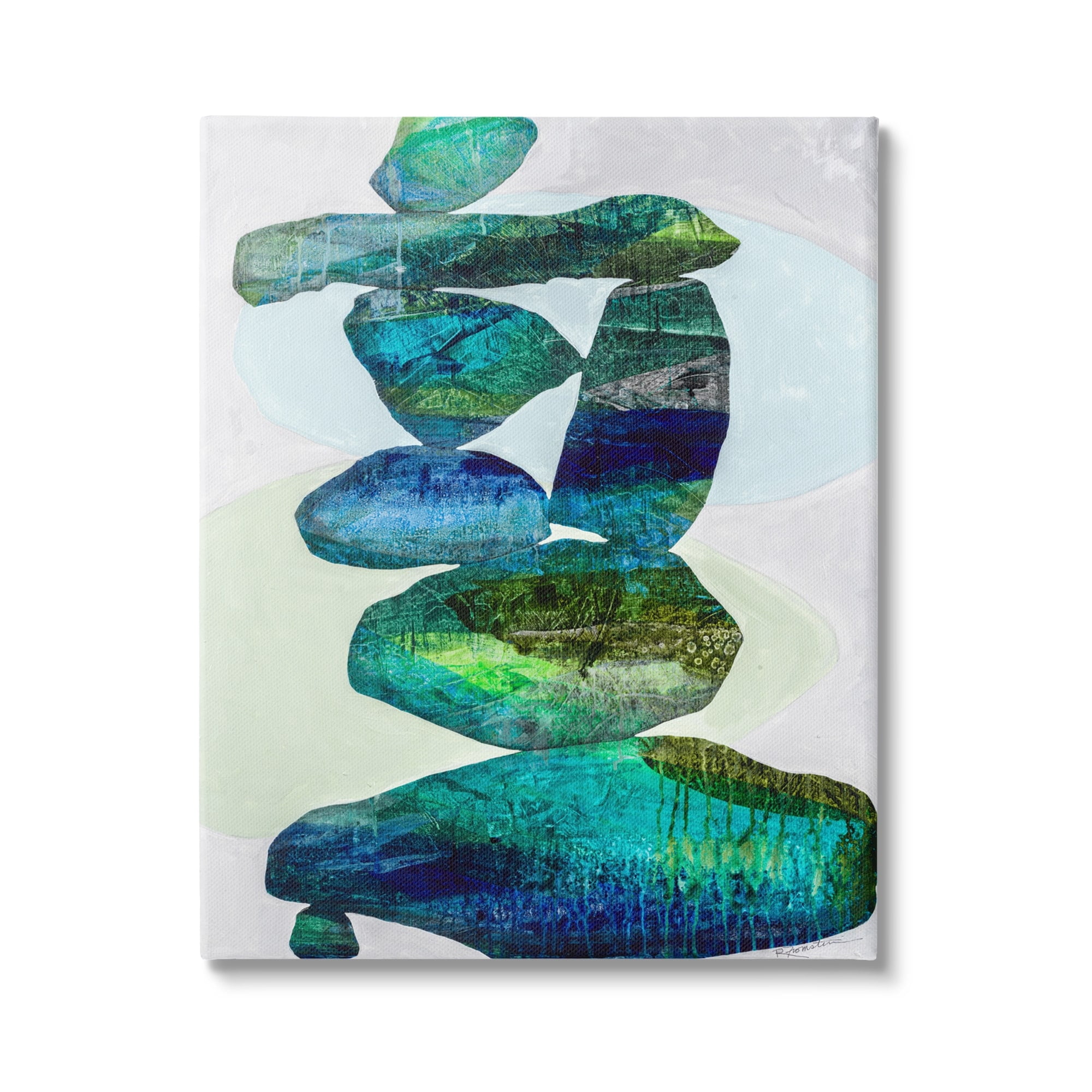 Stupell Industries Vivid Teal Stacked Zen Rocks Abstract Painting Gallery Wrapped Canvas Print Wall Art