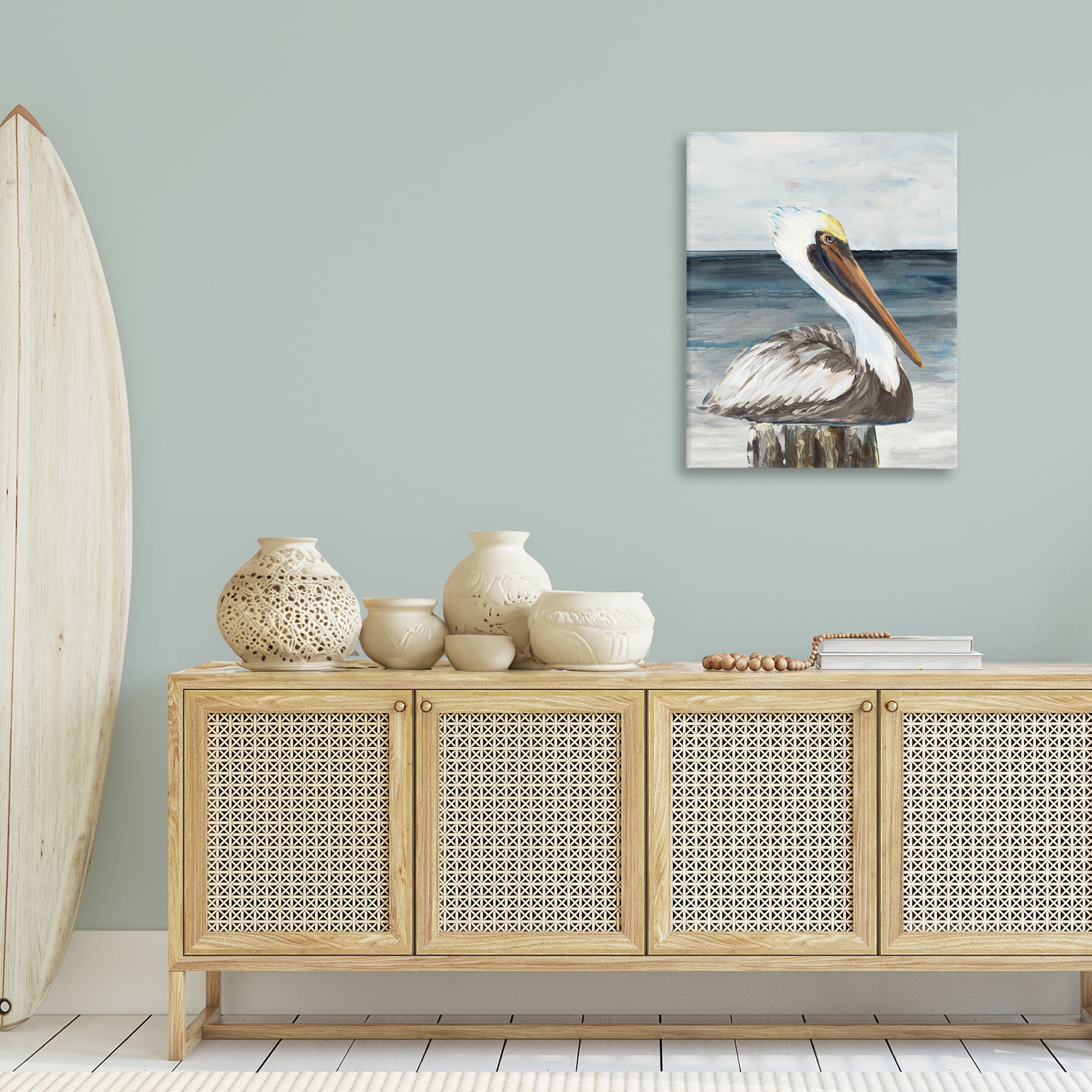 Stupell Industries Resting Beach Pelican Animals & Insects Painting Gallery Wrapped Canvas Art Print Wall Art, 24 x 30