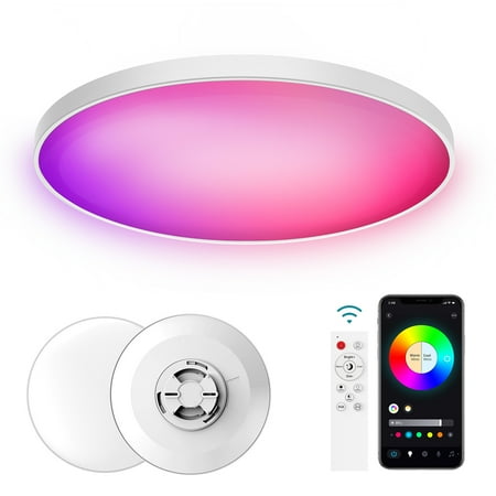 

Aibecy 30W Intelligent RGB Dimming Ceiling Lamp Wi-fi+BT 2.4G Remote Controlling Built-in Microphone & Music Player Voice Control Dome Light