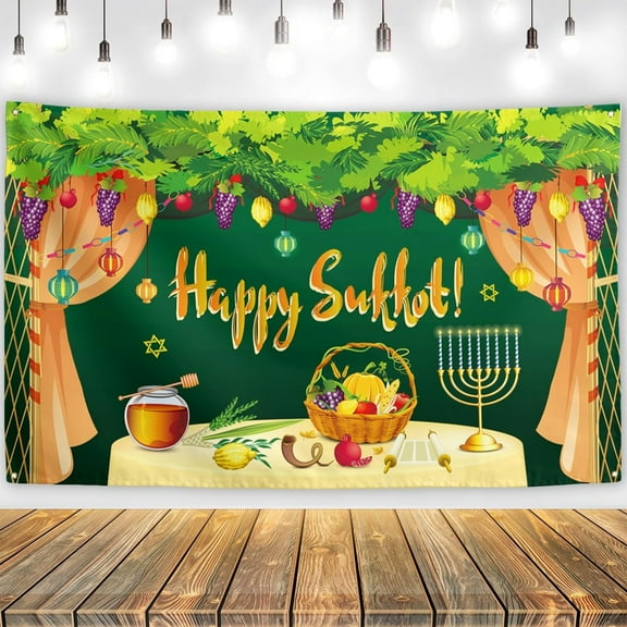 7x5FT Happy Sukkot Day Groovy Backdrop Decorations Happy Sukkot Banner Hebrew Jewish Lulav Etrog Decor Happy Sukkot Decorations for Home Party