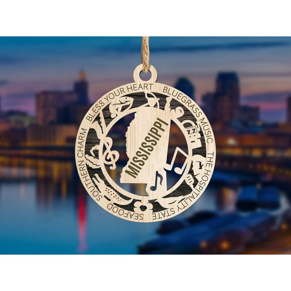 The Cabin Woodworker - Baltic Birch Wood - Mississippi State Ornament - Solid Backing