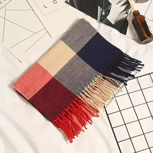 Warm Plaid Long Scarf for Women, Parent-Child Scarf, Soft Polyester