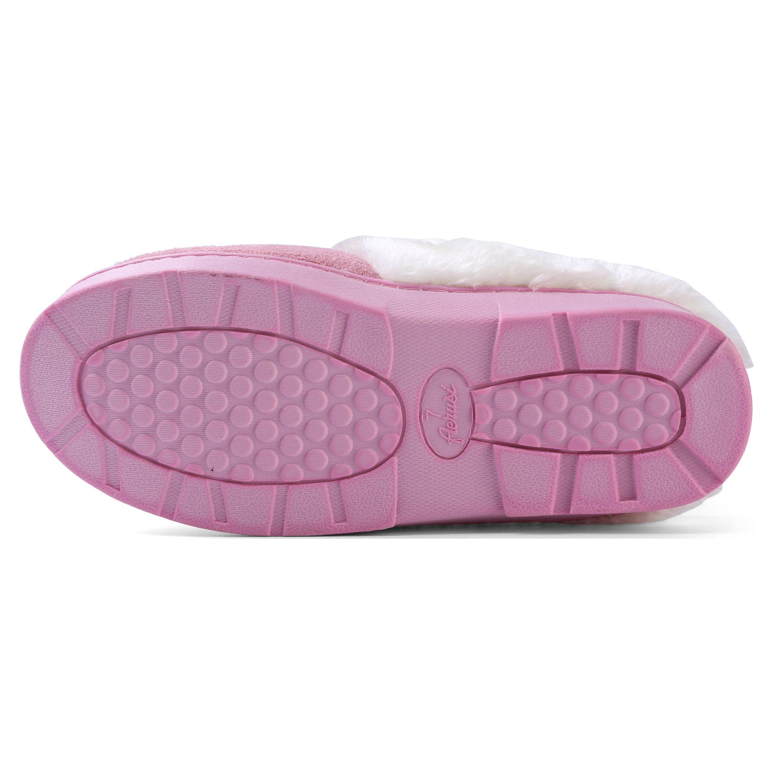 Women's Soft and Cozy Ribbon Bow Plush Slippers With No-Slip Rubber Sole For Indoor, Outdoor, Spa Use (Pink)
