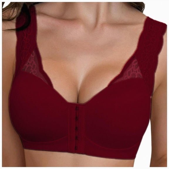 UOCUFY Front Closure Post Surgery Minimizer Bras for Women Full Coverage Surgical Wireless Comfort Everyday Bras Wine,Size S