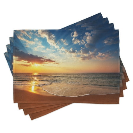 

Ocean Placemats Set of 4 Cloudscape over the Sea Honeymoon Travel Destination Sunrise Panoramic Shot Washable Fabric Place Mats for Dining Room Kitchen Table Decor Blue Yellow Brown by Ambesonne