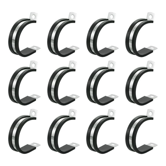 1-1/2"(38mm) Cable Clamp, 304 Stainless Steel Rubber Cushioned Insulated Clamp R Shape Metal Clamp Tube Holder for Pipe Hose Wire Cord Installation 12Pack