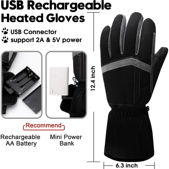 Heated Gloves, 5000mAh Rechargeable Battery, 3 Heating Levels, Waterproof Touchscreen, Men Women, Ski Hunting Fishing Cycling