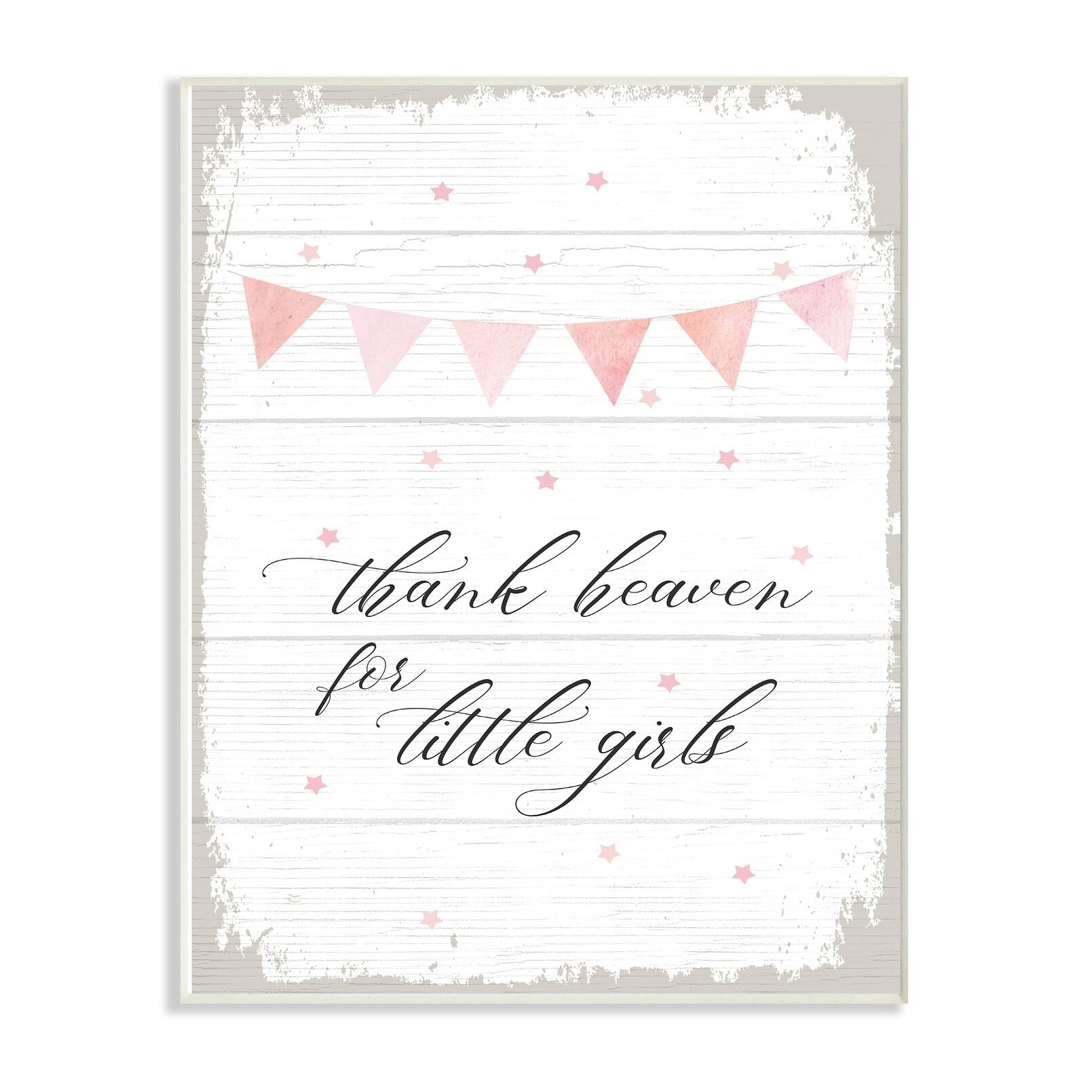 The Kids Room By Stupell Pink Bunting Thank Heaven for Little Girls Planked Look Wall Plaque Art