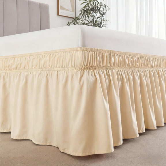 Namzi 78"x80" King Bed Skirt Elastic Dust Ruffle for Easy Installation, 1 Piece,Beige
