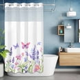 thumbnail image 6 of Butterfly Flower No Hooks Shower Curtain with Snap-in Liner Spring Pink Purple Lavender Floral Oil Painting Style Shower Curtains for Bathroom, Waterproof, Easy Install, Washable 36"x72", 6 of 9