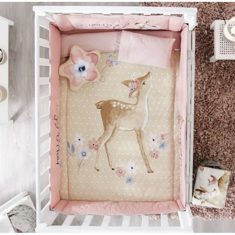 LITTLE DEER BABY GIRL CRIB BEDDING NURSERY SETM4 PCS 100 COTTON