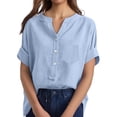 thumbnail image 4 of ZHISHIMINGJUN New Casual Style Mandarin Collar Cotton-Linen Shirt Light Blue Traditional Craft Improved Raglan Sleeve Perfect for Tea Houses Shoots, 4 of 5