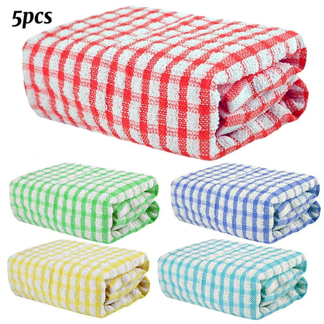 5Pcs Super Absorbent Kitchen Cloths Cotton Dish Towels Nonstick Rags Super Fast Dry Wash Rags Random Color, 38x69cm
