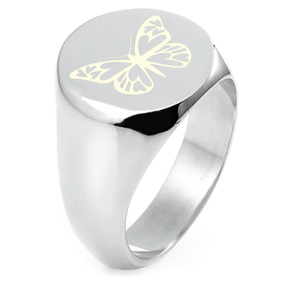 Sterling Silver Love Butterfly Engraved Round Flat Top Polished Ring