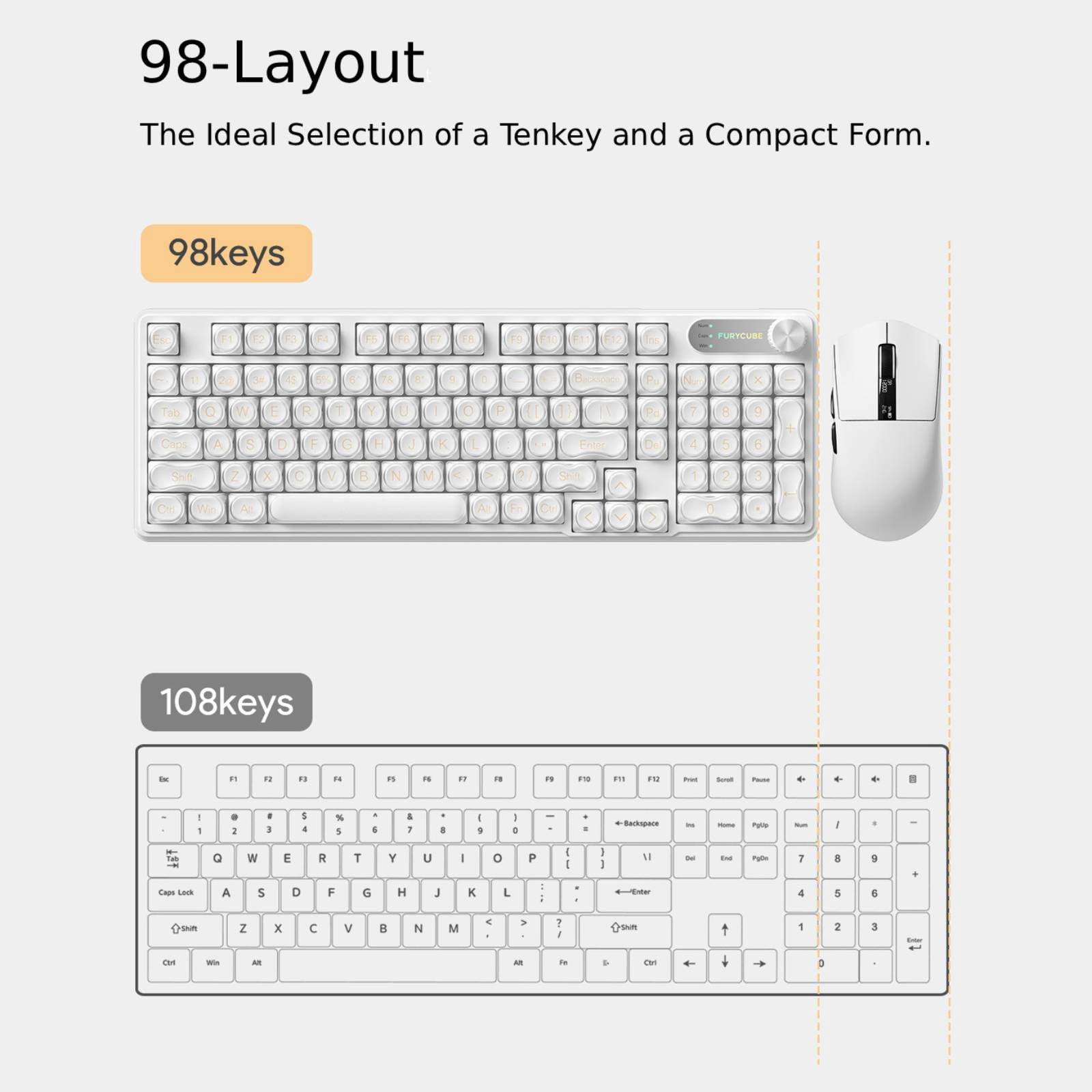 98-Key Wired RGB Membrane Keyboard with MOA Quiet PBT Keycaps, USB-C Connection, Waterproof Design, Translucent Light Green Keycaps and Frame, Rotary Knob, Desktop Aesthetic Keyboard