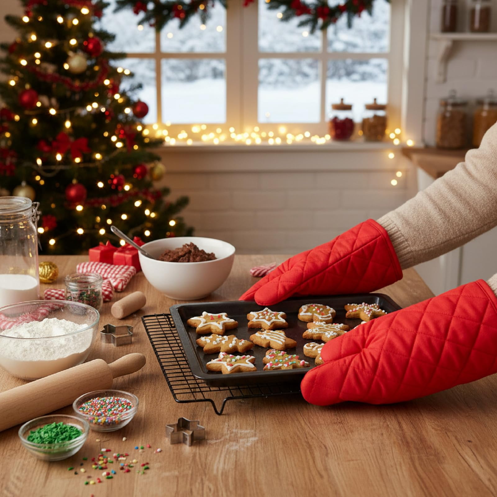 Oven Mitts Cotton Quilted Terry Cloth Lining 8 Pairs 8 Colors 11 Inch Heat Resistant for Kitchen Cooking Baking Grilling