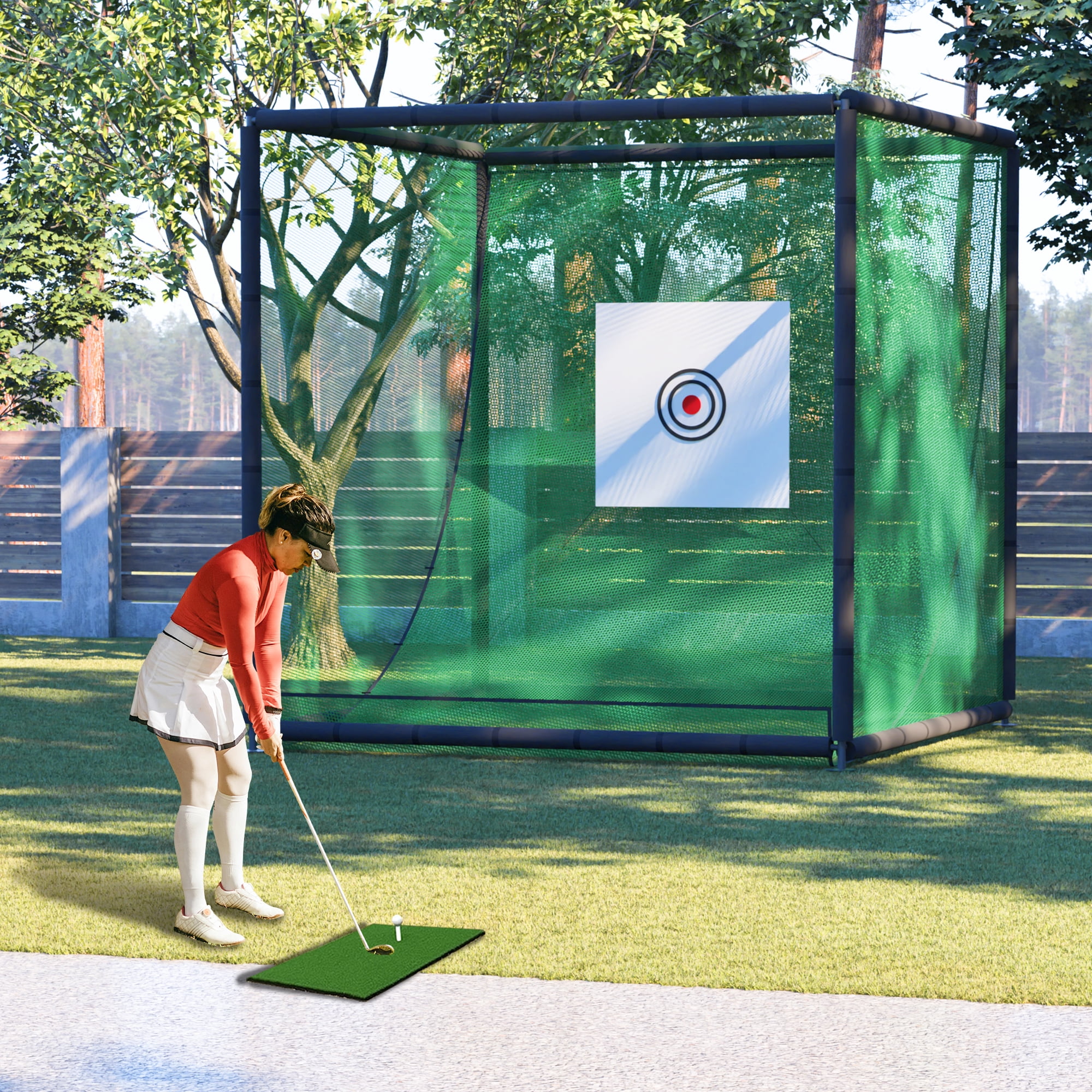 Miniyam 10 x 10 x 10 ft Golf Practice Net Cage – Heavy-Duty Metal Frame Hitting Net Kit, for Backyard, Indoor Training & Golf Simulator Setup