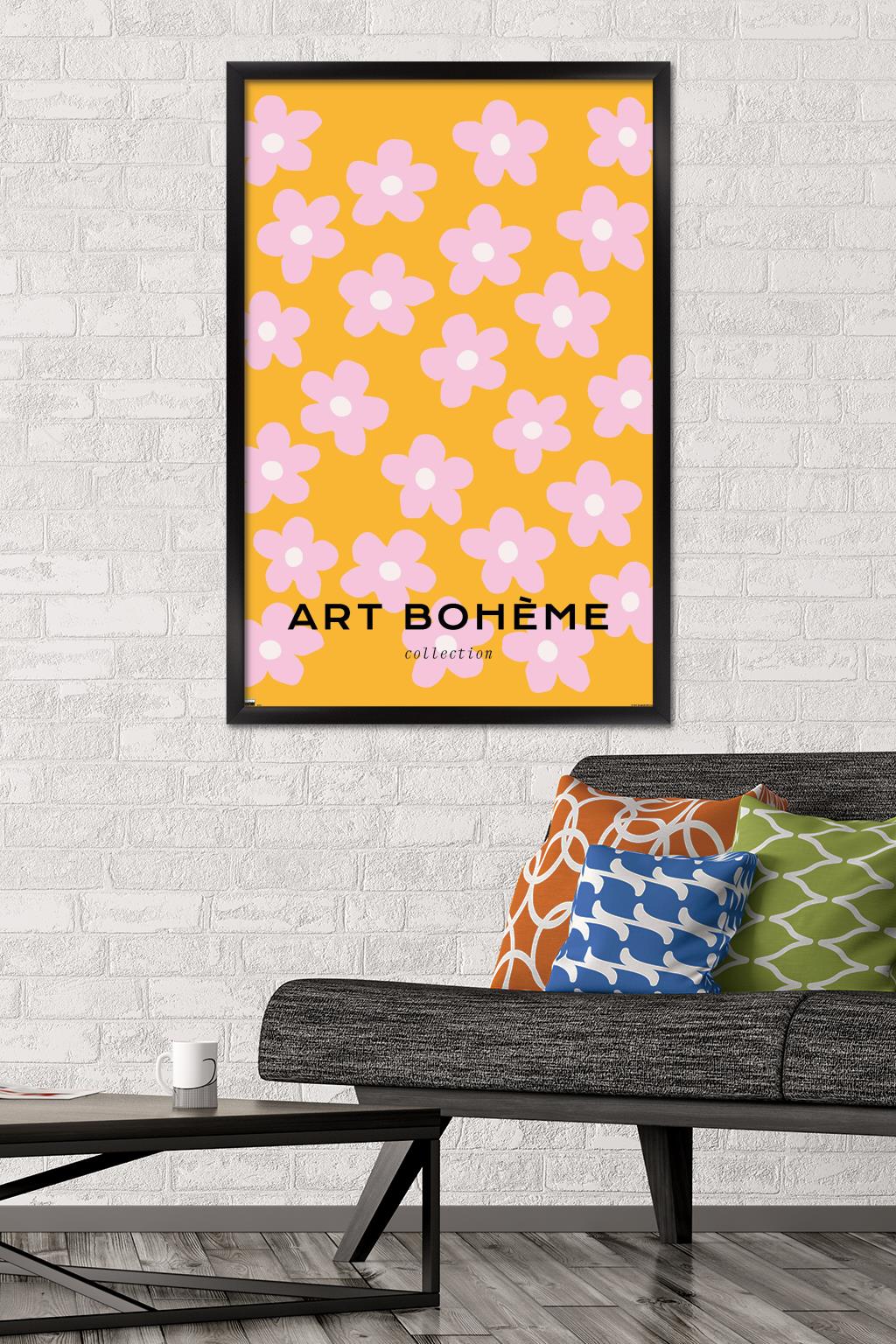 Art Bohème - Pink Flowers Wall Poster, 22.375" x 34" Framed
