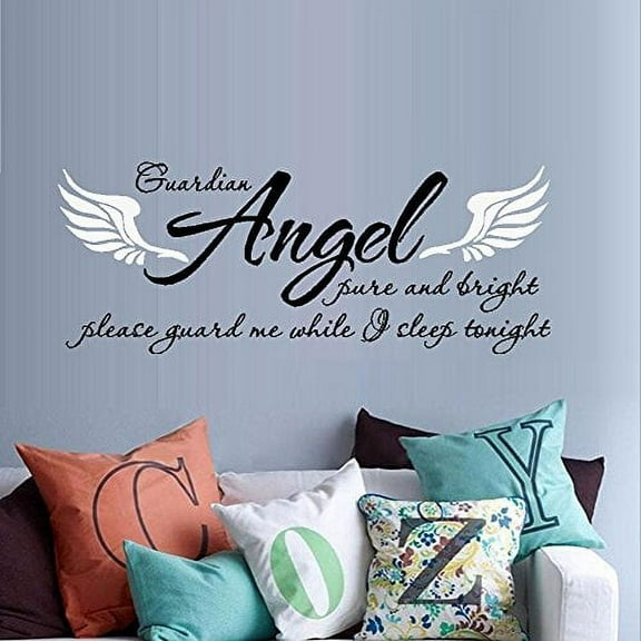 Decal ~ Guardian Angel pure and bright, Guard me while I sleep tonight #2: Wall Decal, Children Decor  13" x 33"