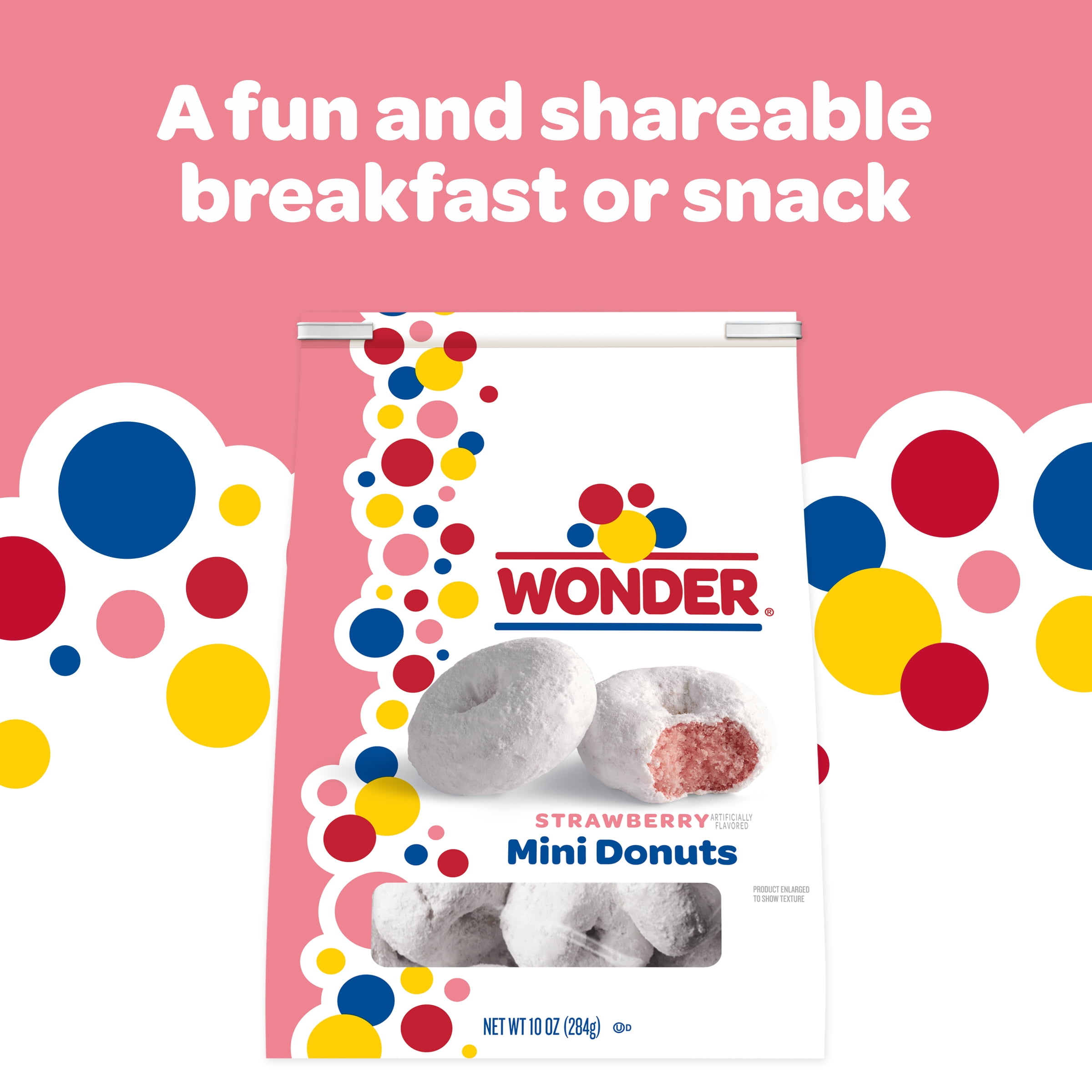 Wonder Strawberry Flavored Mini Donuts, Shareable Strawberry Donuts, 10 oz Bag