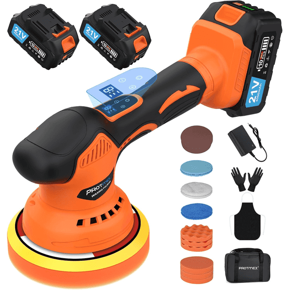Cordless Car Buffer Polisher, Car Polishing Kit with 21V 2 X 4.0Ah Batteries, Orbital Eccentric Buffers with 8 Variable Speed Up to 6000 RPM, 6IN Touchscreen Buffer for Car Detailing/Scratch Removing