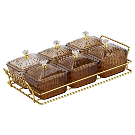 

Divided Serving Dishes Snacks Platter Condiment Tray Seasoning Jars Dried Fruit Tray Appetizer Serving Tray for Dining Room Parties Buffet 6 Bowls Brown