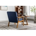 thumbnail image 3 of Accent Armchair, Mid-Century Leisure Chair with Solid Wood Armrest and Feet, Living Room Chair Side Chair with Padded Cushion, Single Sofa Chair Lounge Chair, for Living Room Studio, Navy Linen, 3 of 7