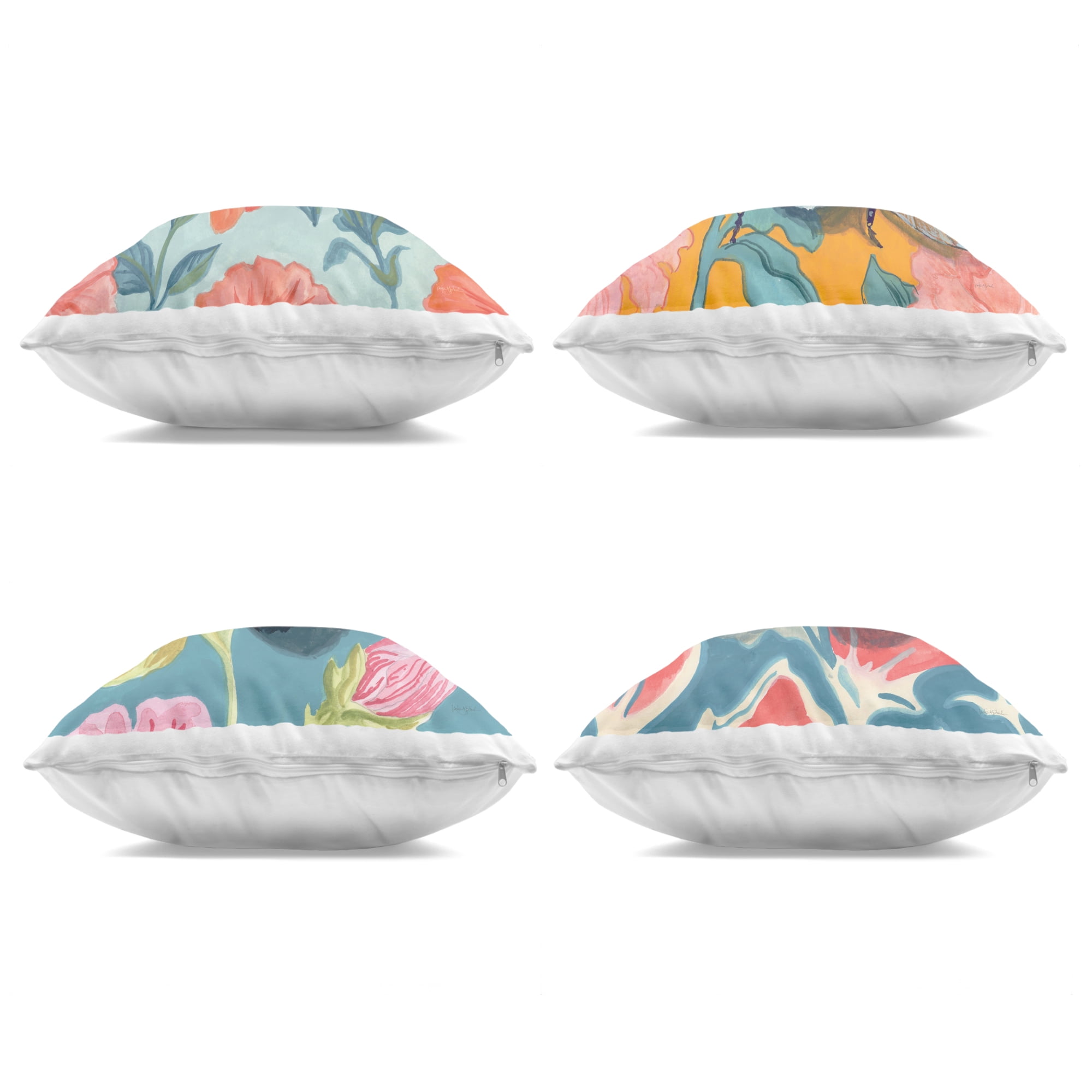 Stupell Industries Insects on Flower Patterns 4 Piece Decorative Printed Throw Pillow Set, design by Kate Jarvik Birch