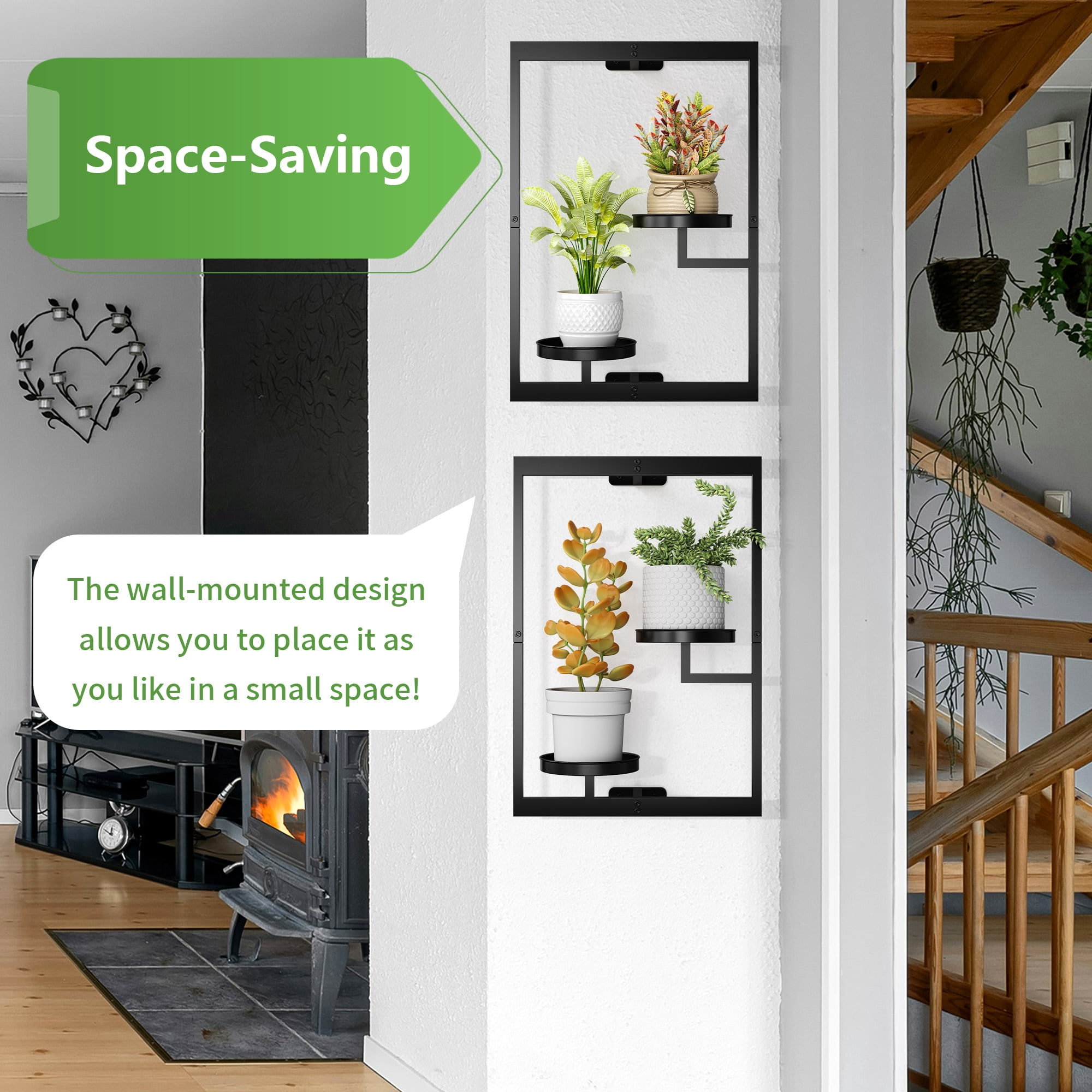 2 Pack Picture Frame Wall Plant Holder, Window Plant Hanger Indoor Wall Mount, Metal Hanging Planter, ATSKIM Flower Stand Floating Shelves Decor for Living Room Balcony