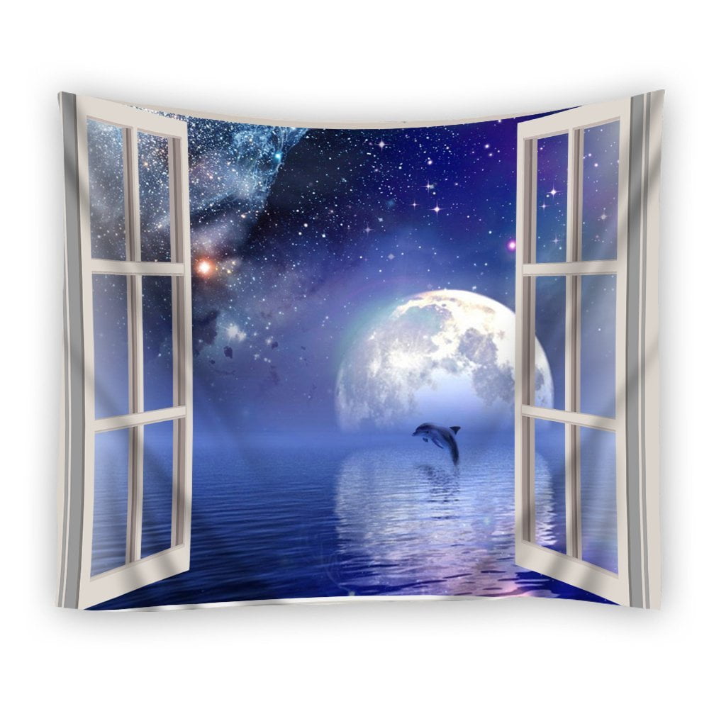 3D Dolphins Leaping Moonlight Tapestry Wall Hanging Hippie Tapestries Home Decor