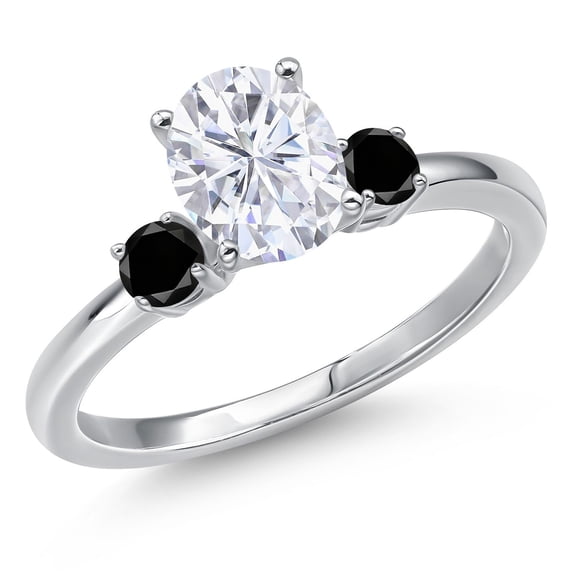 Gem Stone King 14K White Gold White Moissanite and Black Diamond Engagement Ring for Women | 1.70 Cttw | Oval 8X6MM | Gemstone Birthstone | Size 5