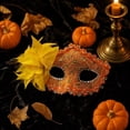 thumbnail image 3 of Orange Lace Masquerade Mask 6 X 4.5 Inch with Crystal Rhinestones for Women Halloween Party Mardi Gras Venetian Style Accessory 1 Pack, 3 of 4