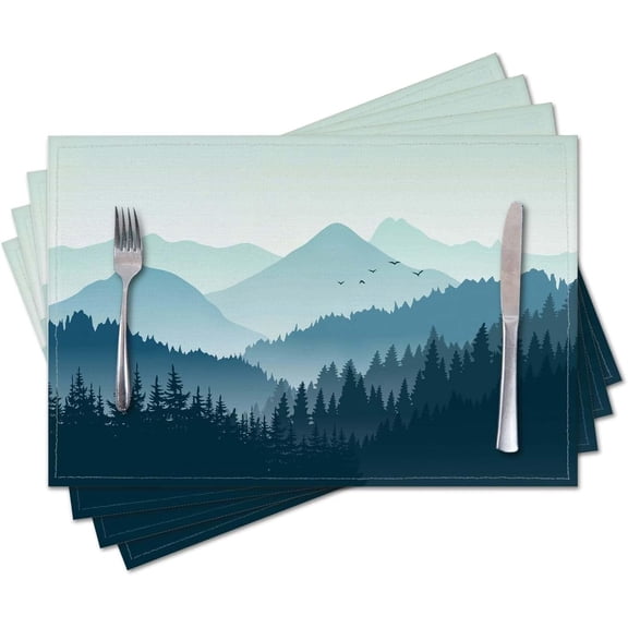 Placemats Set of 4,Mountain Landscape,Washable Burlap Woven Heat Resistant Placemat for Dinning Table,Farmhouse,Outdoor,18X12 Inch