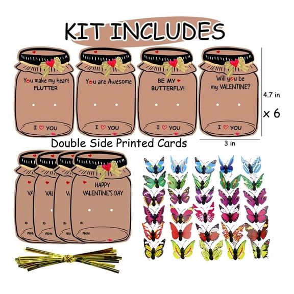 Valentine's Day Classroom Exchange Card Set, 30 Assorted Gift Cards with Clear Bags and Stickers for Candy and Small Treats