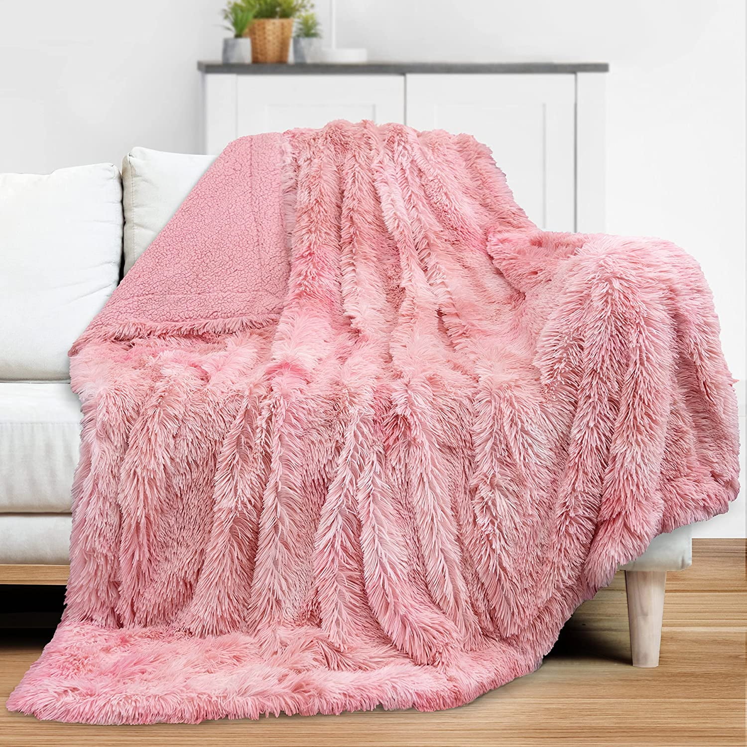 Dwelke Soft Fuzzy Throw Blanket Reversible Lightweight Fluffy Cozy