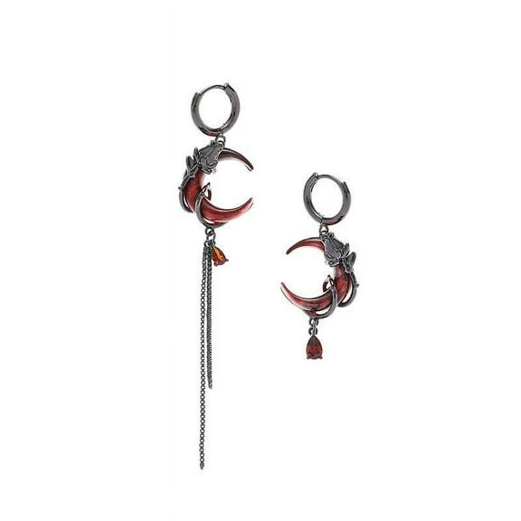 Red Moon Gem Asymmetric Earrings Personality Hip-pop Gothic Dark Ear Pendants Tassel Chain Eardrop Ear Buckle Jewelry Accessory