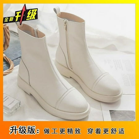 

HHH All-Matching Online Influencer Martin Boots 2024 Autumn and Winter New Flat Back Zipper Chunky Heel Spring and Autumn British Style Single-Layer Short Boots Women