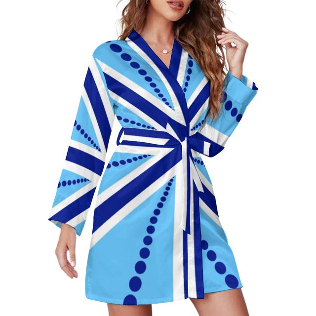 Robe de Pyjama à Pois et Rayures Imprimé de Noël Manches Longues Décontractée Ample Col en V Mode Robe de Nuit