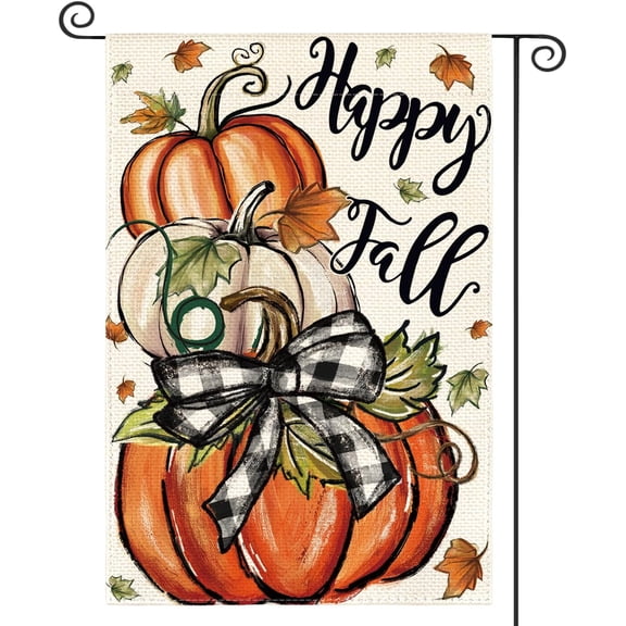 diyeu Happy Fall Garden Flag 12x18 Inch Double Sided Outside, Pumpkin Autumn Rustic Yard Outdoor Flag