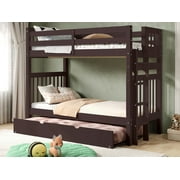Bedz King Tall Bunk Beds Twin over Twin Mission Style with End Ladder and a Twin Trundle, Dark Cherry