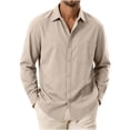 thumbnail image 3 of YODETEY Men's Long Sleeve Casual Cotton Button Down Shirt, Solid Collar Dress Shirts with Chest Pocket,Size S-3XL, 3 of 7